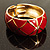 Wide Red Enamel Ornamental Hinged Bangle Bracelet (Gold Tone) - view 14