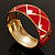 Wide Red Enamel Ornamental Hinged Bangle Bracelet (Gold Tone) - view 3