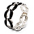 'Oval Link Chain' Black Enamel Hinged Bangle Bracelet (Silver Tone) - view 13