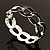 'Oval Link Chain' Black Enamel Hinged Bangle Bracelet (Silver Tone) - view 11