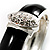 Statement Black Enamel Crystal Hinged Bangle Bracelet (Silver Tone) - view 2