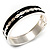 Black Ornamental Enamel Hinged Bangle Bracelet (Silver Tone) - view 2
