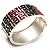 Wide Black & Red Maze Enamel Hinged Bangle Bracelet (Silver Tone)