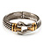 Stately Two Tone Textured 'Buckle' Hinged Bangle Bracelet - view 16