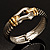 Stately Two Tone Textured 'Buckle' Hinged Bangle Bracelet - view 7