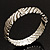 Silver Plated Rope -Textured Crystal Hinged Bangle Bracelet - view 2