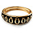 Jet Black Ornamental Enamel Hinged Bangle Bracelet (Gold Tone) - view 2