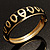 Jet Black Ornamental Enamel Hinged Bangle Bracelet (Gold Tone) - view 4