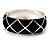 Black Enamel Ornamental Hinged Bangle Bracelet (Silver Tone)