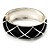 Black Enamel Ornamental Hinged Bangle Bracelet (Silver Tone) - view 4