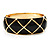 Wide Black Enamel Ornamental Hinged Bangle Bracelet (Gold Tone) - view 3