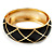 Wide Black Enamel Ornamental Hinged Bangle Bracelet (Gold Tone) - view 9