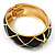 Wide Black Enamel Ornamental Hinged Bangle Bracelet (Gold Tone) - view 10
