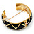 Wide Black Enamel Ornamental Hinged Bangle Bracelet (Gold Tone) - view 6
