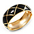 Wide Black Enamel Ornamental Hinged Bangle Bracelet (Gold Tone) - view 2