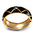 Wide Black Enamel Ornamental Hinged Bangle Bracelet (Gold Tone) - view 7