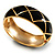 Wide Black Enamel Ornamental Hinged Bangle Bracelet (Gold Tone) - view 8