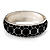 Black Enamel 'Honeycomb' Hinged Bangle Bracelet (Silver Tone)