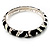 Black & Light Cream Crystal Zebra Pattern Enamel Hinged Bangle Bracelet (Silver Tone) - view 6