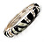 Black & Light Cream Crystal Zebra Pattern Enamel Hinged Bangle Bracelet (Silver Tone) - view 10