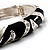 Black & Light Cream Crystal Zebra Pattern Enamel Hinged Bangle Bracelet (Silver Tone) - view 9