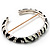 Black & Light Cream Crystal Zebra Pattern Enamel Hinged Bangle Bracelet (Silver Tone) - view 8
