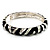 Black & Light Cream Crystal Zebra Pattern Enamel Hinged Bangle Bracelet (Silver Tone)