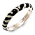 Black & Light Cream Crystal Zebra Pattern Enamel Hinged Bangle Bracelet (Silver Tone) - view 3