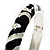 Black & Light Cream Crystal Zebra Pattern Enamel Hinged Bangle Bracelet (Silver Tone) - view 7