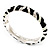 Black & Light Cream Crystal Zebra Pattern Enamel Hinged Bangle Bracelet (Silver Tone) - view 13