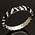 Black & Light Cream Crystal Zebra Pattern Enamel Hinged Bangle Bracelet (Silver Tone) - view 5