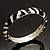 Black & Light Cream Crystal Zebra Pattern Enamel Hinged Bangle Bracelet (Silver Tone) - view 15