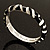 Black & Light Cream Crystal Zebra Pattern Enamel Hinged Bangle Bracelet (Silver Tone) - view 4