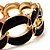 'Oval Link Chain' Jet Black Enamel Hinged Bangle Bracelet (Gold Tone) - view 3