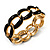 'Oval Link Chain' Jet Black Enamel Hinged Bangle Bracelet (Gold Tone) - view 7