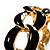 'Oval Link Chain' Jet Black Enamel Hinged Bangle Bracelet (Gold Tone) - view 6