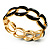 'Oval Link Chain' Jet Black Enamel Hinged Bangle Bracelet (Gold Tone)