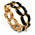 'Oval Link Chain' Jet Black Enamel Hinged Bangle Bracelet (Gold Tone) - view 4
