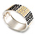 Wide Black & Light Cream Maze Enamel Hinged Bangle Bracelet (Silver Tone) - view 13