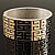 Wide Black & Light Cream Maze Enamel Hinged Bangle Bracelet (Silver Tone)