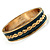 Teal Ornamental Enamel Hinged Bangle Bracelet (Gold Tone) - view 11