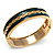 Teal Ornamental Enamel Hinged Bangle Bracelet (Gold Tone) - view 2
