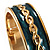 Teal Ornamental Enamel Hinged Bangle Bracelet (Gold Tone) - view 3