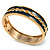 Teal Ornamental Enamel Hinged Bangle Bracelet (Gold Tone) - view 5