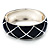 Wide Navy Blue Enamel Ornamental Hinged Bangle Bracelet (Silver Tone) - view 9