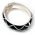 Wide Navy Blue Enamel Ornamental Hinged Bangle Bracelet (Silver Tone) - view 10