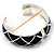 Wide Navy Blue Enamel Ornamental Hinged Bangle Bracelet (Silver Tone) - view 5