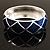 Wide Navy Blue Enamel Ornamental Hinged Bangle Bracelet (Silver Tone) - view 2