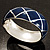 Wide Navy Blue Enamel Ornamental Hinged Bangle Bracelet (Silver Tone) - view 4