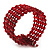 6 Strand Red Acrylic Bead Cuff Bracelet (Silver Tone Metal) - view 4